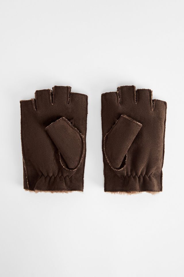 UO Brown Faux Suede Fingerless Gloves #2