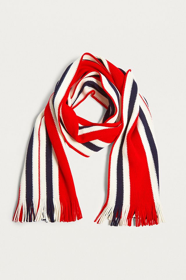 UO Red, White and Navy Vertical Stripe Scarf | Urban Outfitters UK