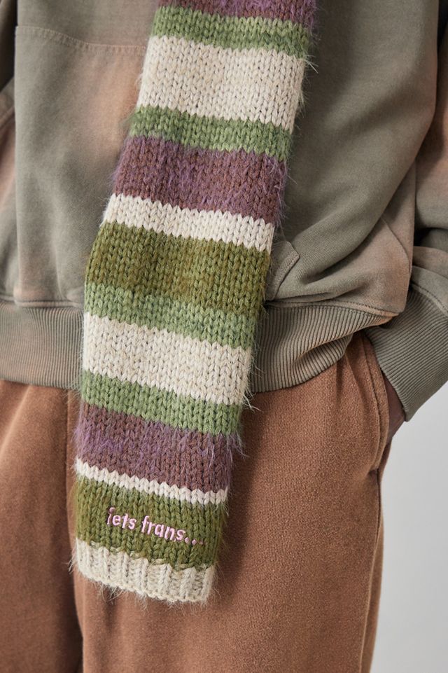 iets frans... Green Eyelash Knit Striped Scarf  #1