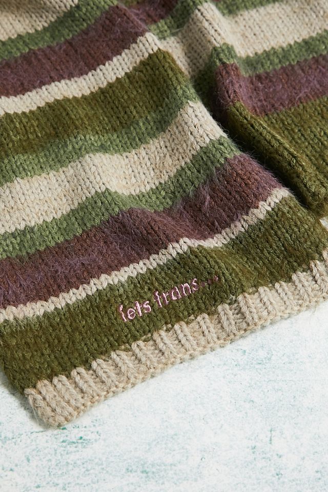 iets frans... Green Eyelash Knit Striped Scarf  #2