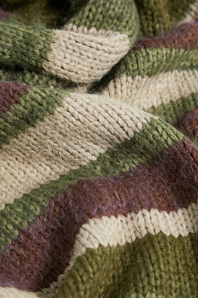 iets frans... Green Eyelash Knit Striped Scarf  #3