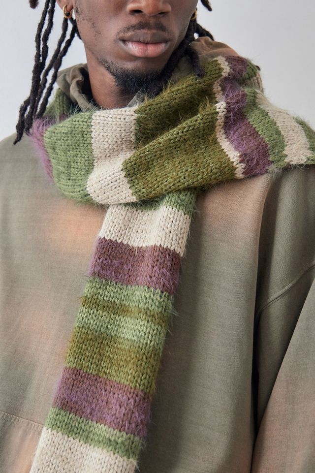 iets frans... Green Eyelash Knit Striped Scarf  #4