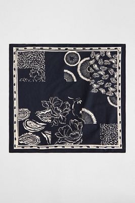 Black & White Floral Cotton Headscarf