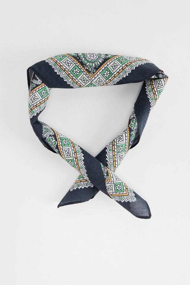UO Navy & Green Tile Cotton Headscarf #1