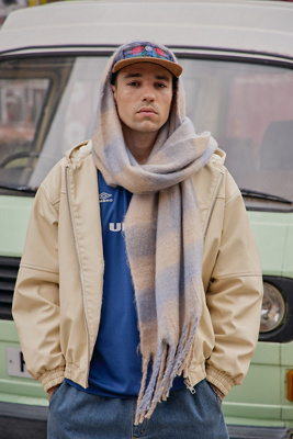 Loom Blue Check Scarf - Blue at Urban Outfitters