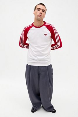 adidas Originals Rotes 3-Streifen Langarm-Raglan-T-Shirt