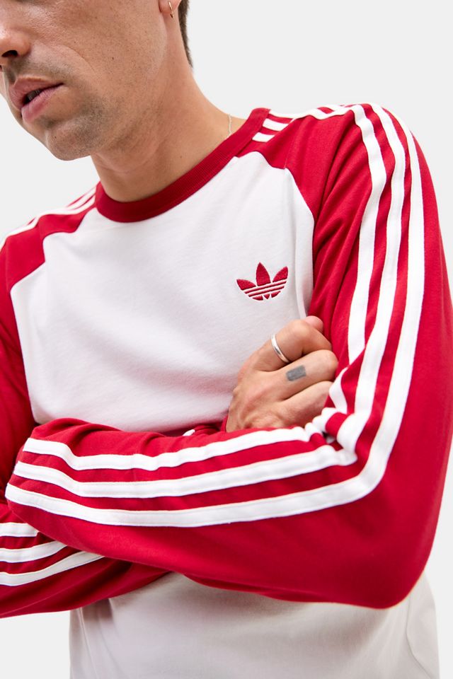 adidas Originals Red 3-Stripe Long Sleeve Raglan Tee #1