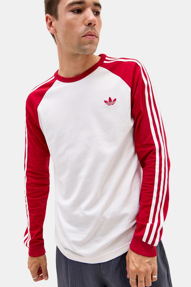 adidas Originals Red 3-Stripe Long Sleeve Raglan Tee #3