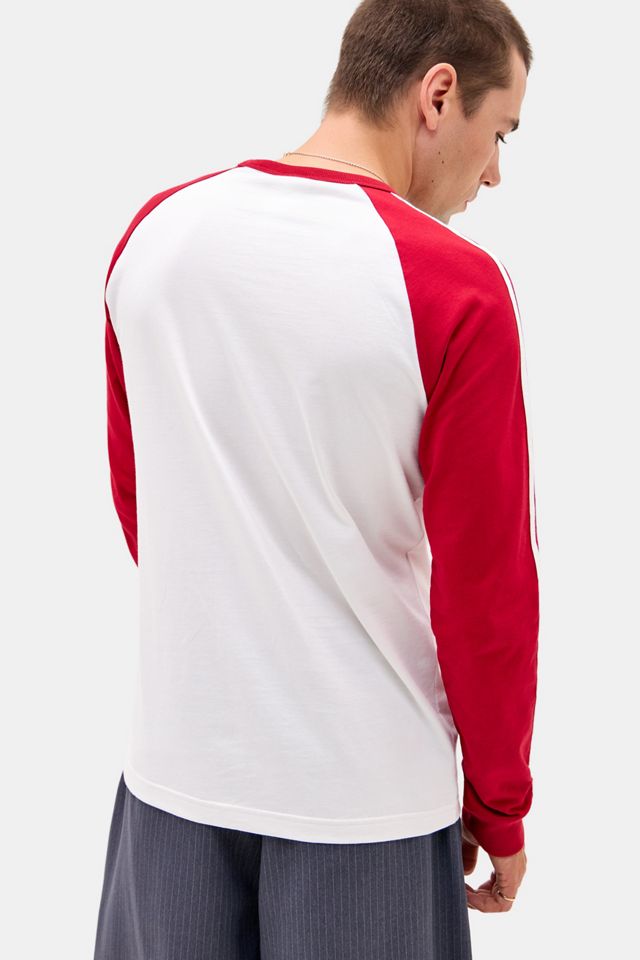 adidas Originals Red 3-Stripe Long Sleeve Raglan Tee #4