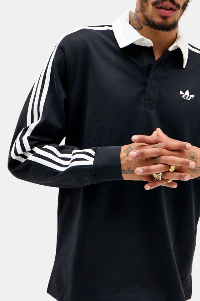 adidas Originals Black 3-Stripe Long Sleeve Rugby Shirt #1