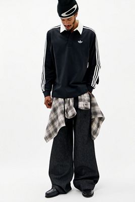 adidas Originals Black 3-Stripe Long Sleeve Rugby Shirt