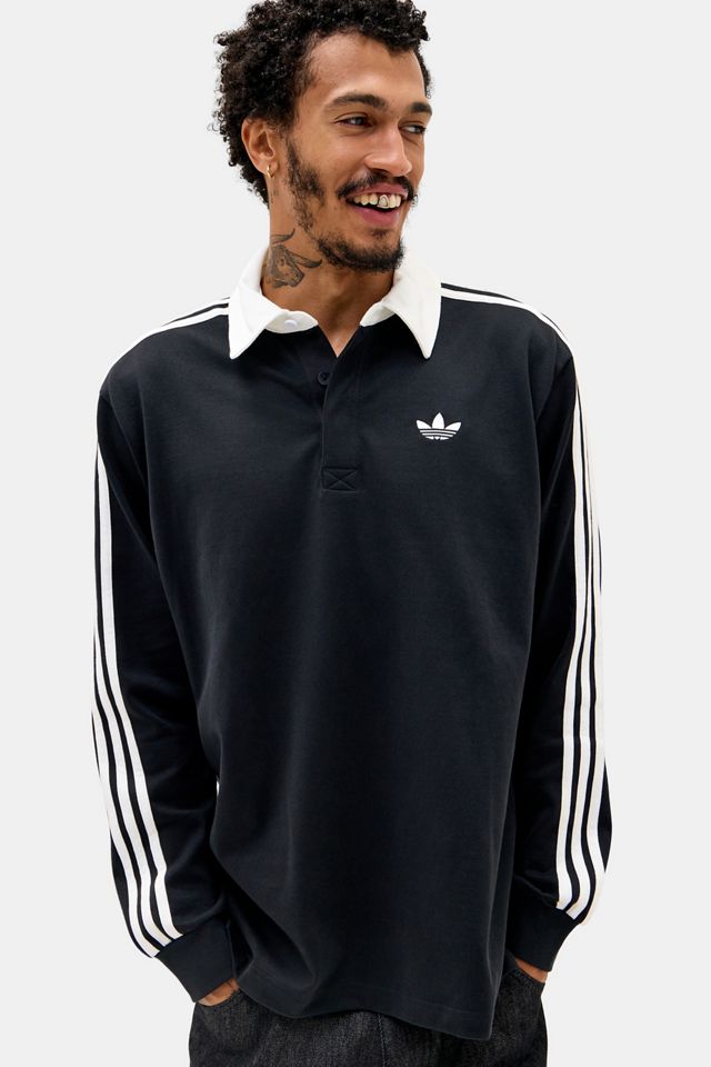 adidas Originals Black 3-Stripe Long Sleeve Rugby Shirt #2