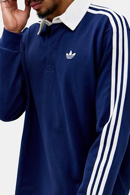 adidas Navy 3-Stripe Long Sleeve Rugby Shirt