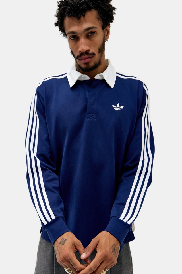 adidas Navy 3-Stripe Long Sleeve Rugby Shirt #1