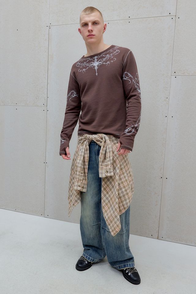 Jaded London UO Exclusive Taupe Ines Waffle Long Sleeve Top