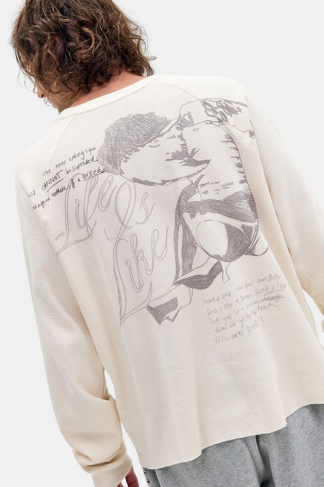 Jaded London T-shirt Bianca a Maniche Lunghe in Waffle con Grafica #3