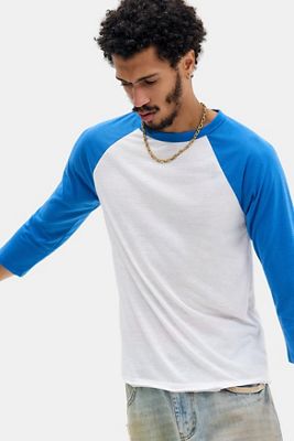 Jaded London Blaues Distressed Baseball-T-Shirt