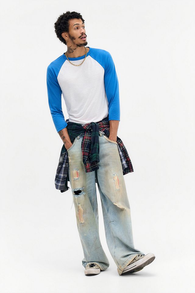 T-shirt de baseball vieilli bleu Jaded London #1