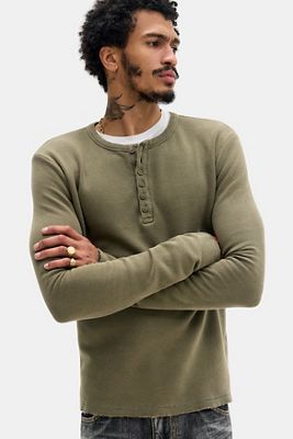 Camiseta Henley de Manga Larga de Waffle Verde de Jaded London