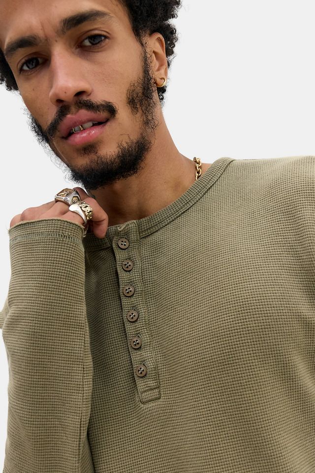 T-shirt Henley gaufré vert à manches longues Jaded London #2