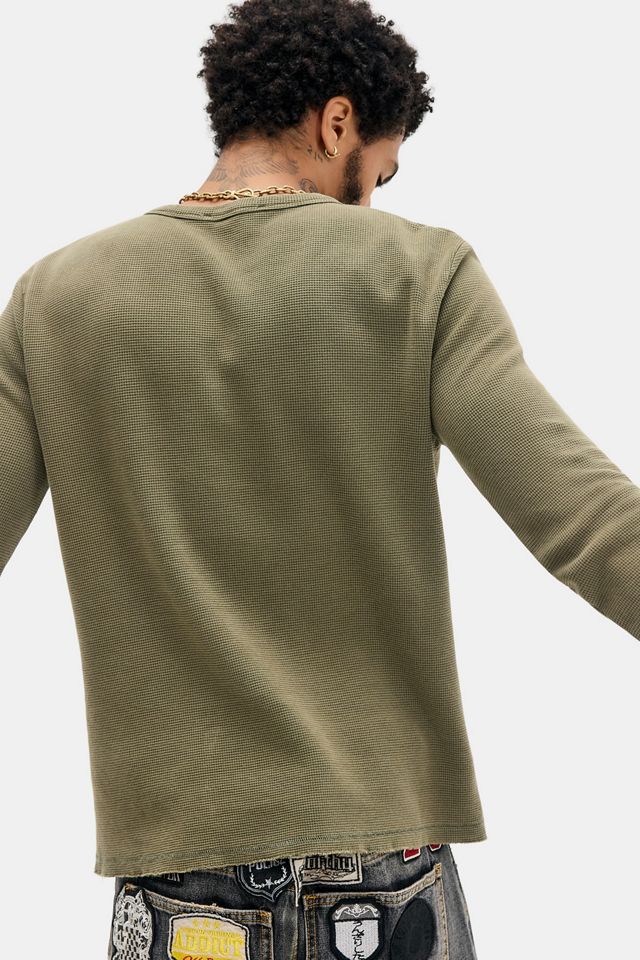 T-shirt Henley gaufré vert à manches longues Jaded London #3