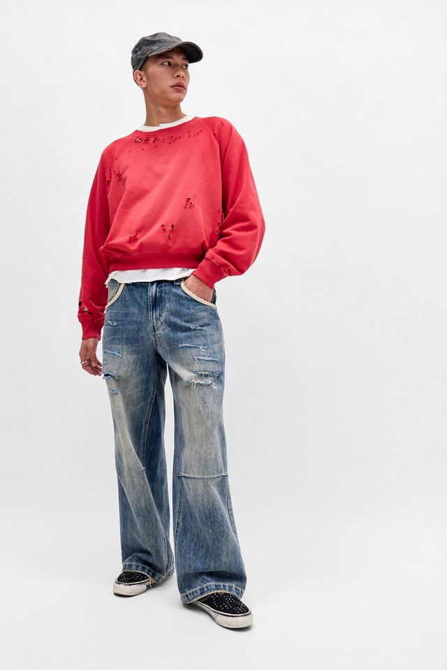 Felpa Effetto Sbiadito dal Sole Rossa Distressed Jaded London #1