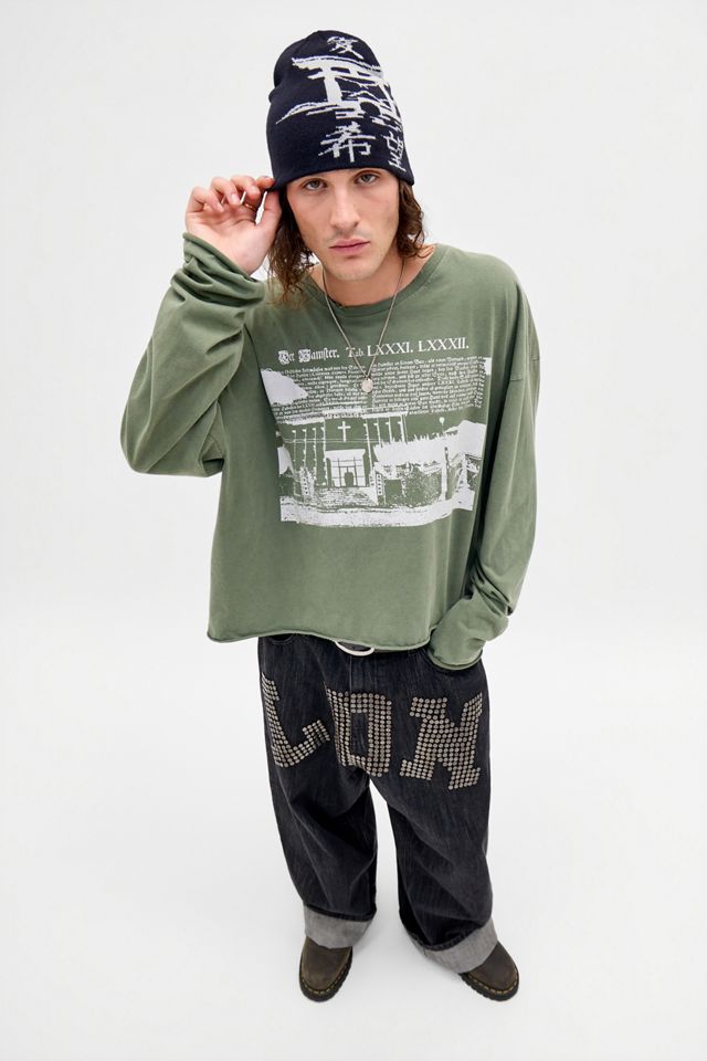 Jaded London Grünes Cropped Langarm-Grafik-T-Shirt #1