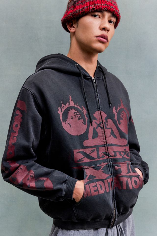 Sudadera con Capucha y Cremallera con Gráfico de Meditación Negra XLARGE #1