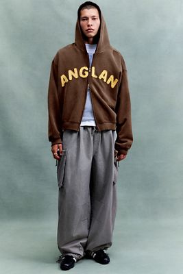 Sudadera con Capucha Marrón con Cremallera Anglan