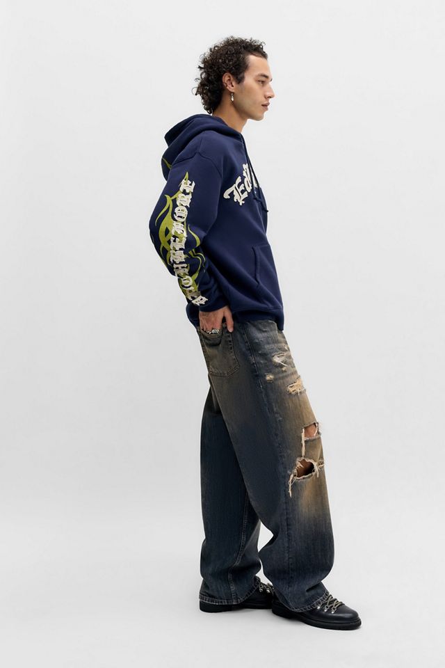 Ed Hardy UO Exclusive Navy Appliqué Tattoo Zip-Through Hoodie #1