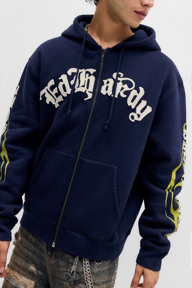 Ed Hardy UO Exclusive Navy Appliqué Tattoo Zip-Through Hoodie #2