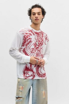 T-shirt UO Ed Hardy blanc en Airtex avec dragon