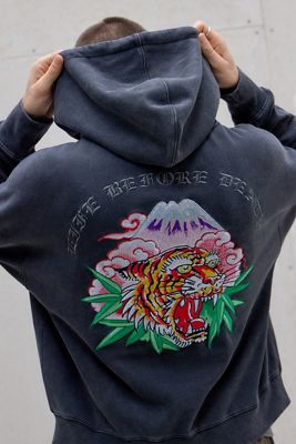 Sweat à capuche tigre noir délavé Ed Hardy exclusif UO
