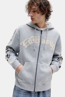 Sweat à capuche Ed Hardy gris chiné avec appliqué tatouage