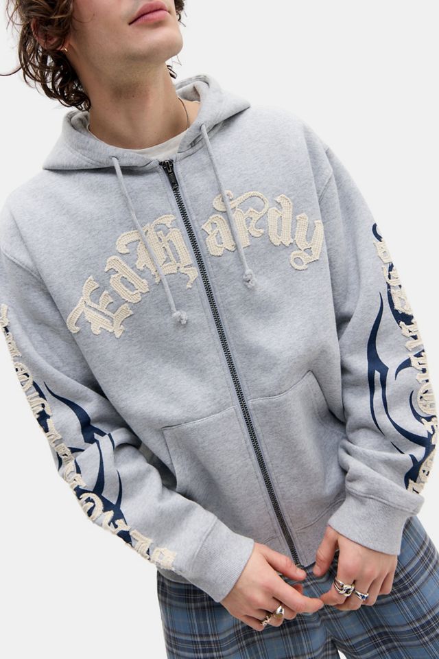 Sudadera con Capucha Gris Jaspeado con Apliqué de Tatuaje Ed Hardy #1