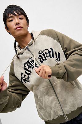 Ed Hardy UO Exclusive Contrast Raglan Zip-Through Hoodie