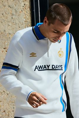 Umbro White Long Sleeve Knit Polo Jumper