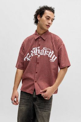 Ed Hardy UO Exclusive Red Check Relaxed Shirt