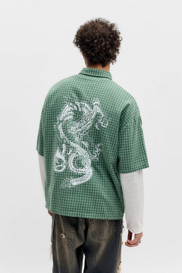 Ed Hardy UO Exclusivo Camisa Relajada de Cuadros Verde #1