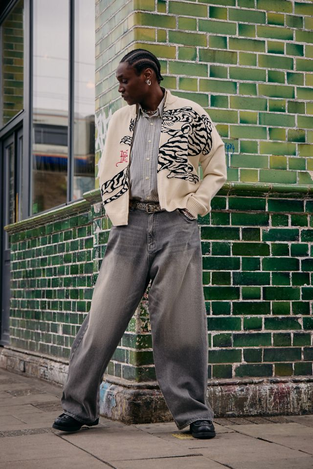 Ed Hardy UO Exclusive Ecru Tiger Knit Track Top | Urban Outfitters UK