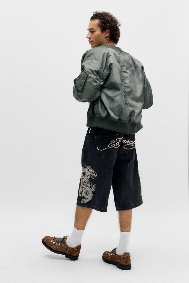 Ed Hardy UO Exclusive Schwarze Denim-Shorts mit Einsätzen #1