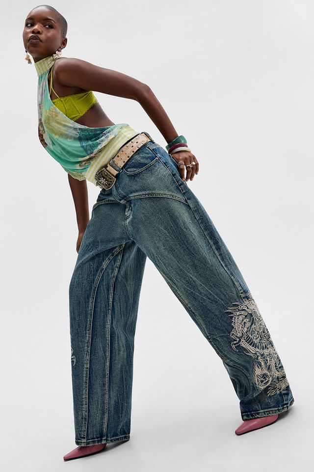 Jeans Bordados con Paneles Azules Exclusivos de UO de Ed Hardy #5