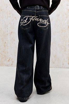 Jean noir torsadé flammé UO Exclusive Ed Hardy