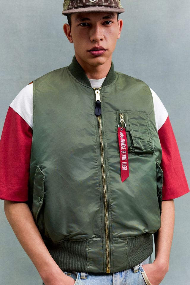 Alpha Industries Green MA-1 Vintage Bomber Jacket Vest #1