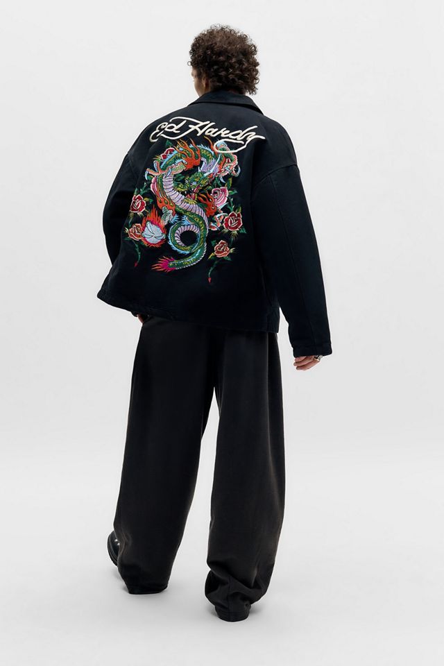 Ed Hardy UO Exclusive Schwarze Canvas-Jacke mit Verschluss #3