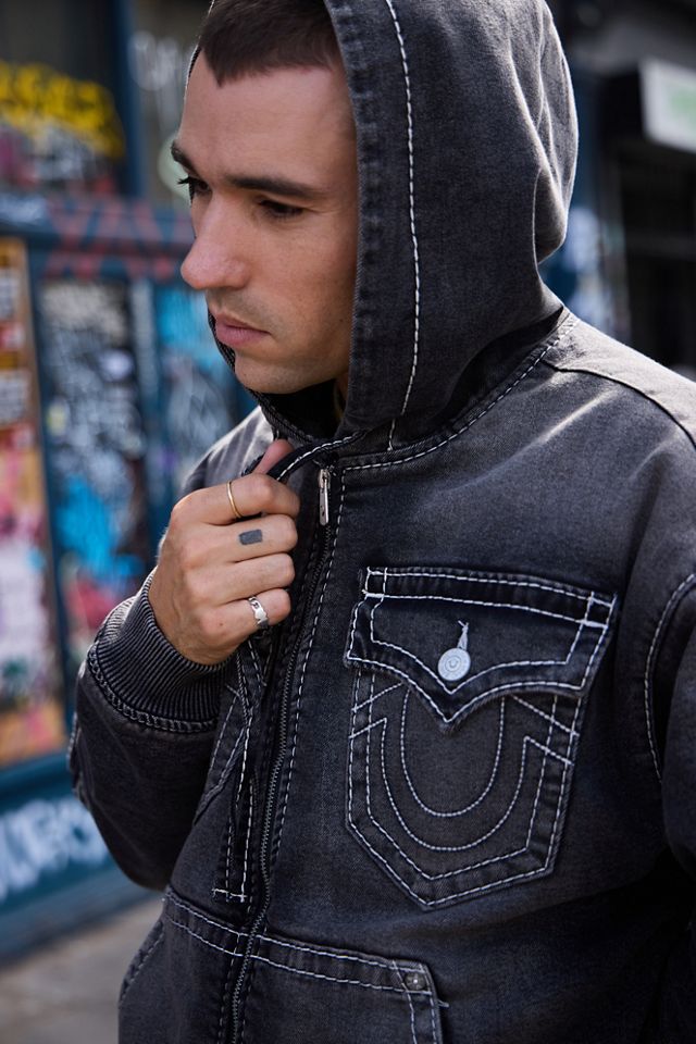 Chaqueta de Mezclilla con Capucha Big T Gris True Religion #1