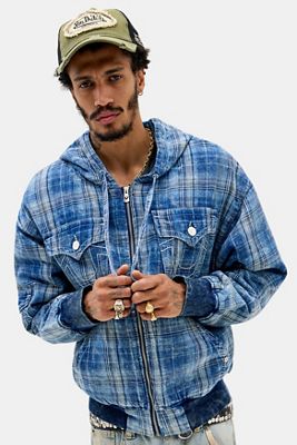 Giacca con Cappuccio a Quadri Indaco True Religion