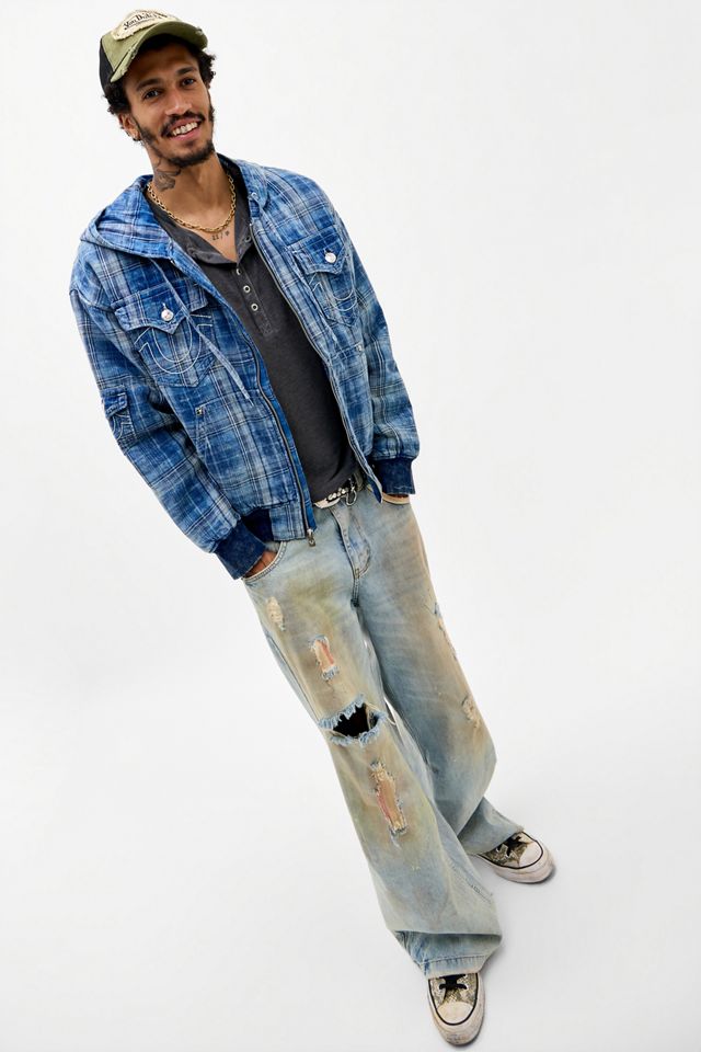 True Religion Indigo Plaid Hooded Jacket #1