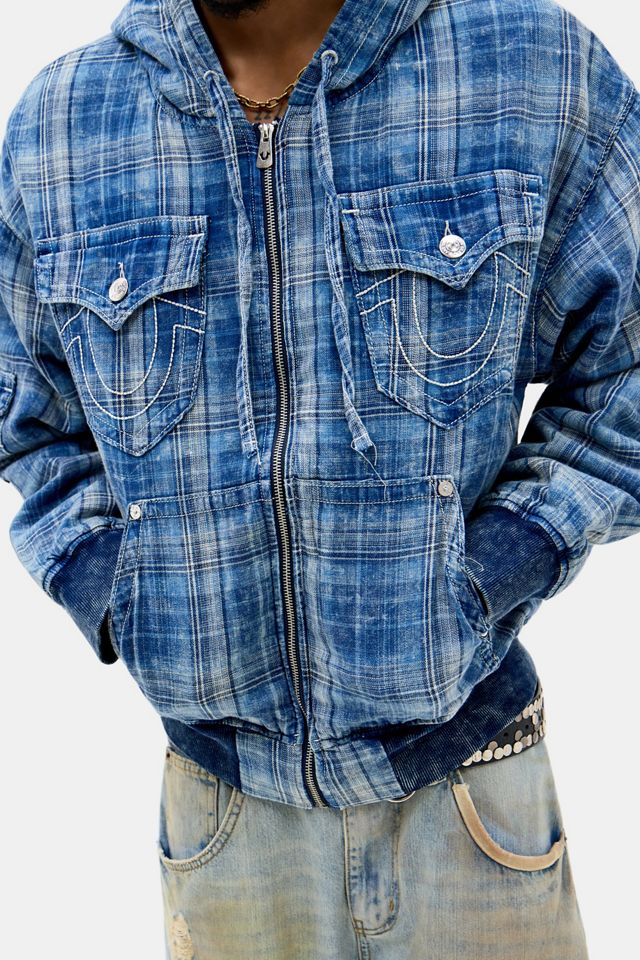 True Religion Indigo Plaid Hooded Jacket #2