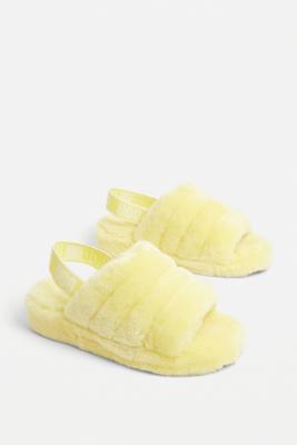 UGG Fluff Yeah Neon Yellow Slide Sandals Urban Outfitters UK